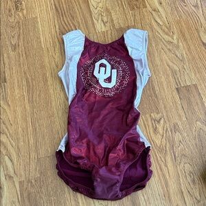Maroon and White Sooners Gymnastics Leotard